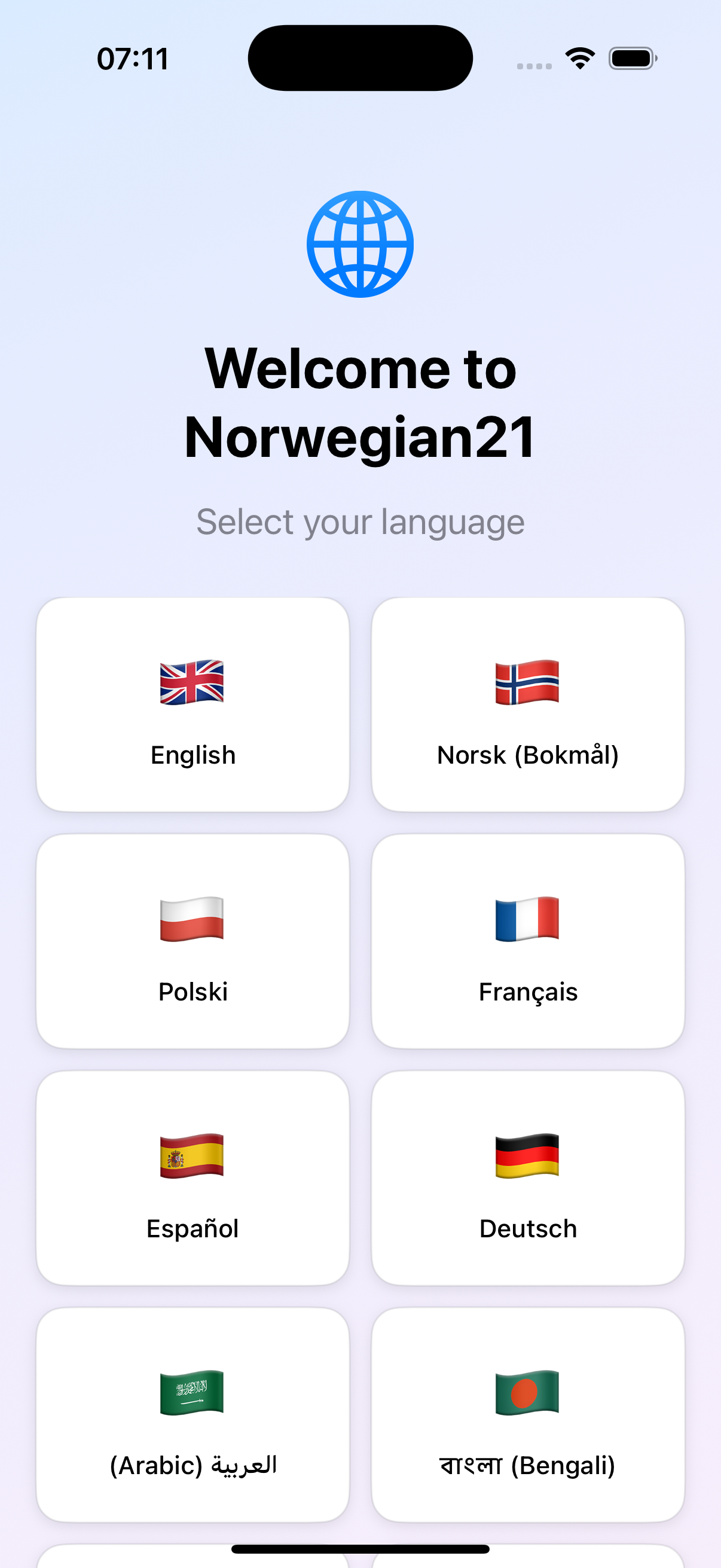 Figur 1 – Første oppstart eller språkvalg